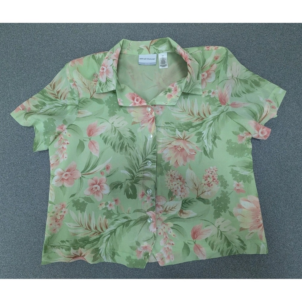 Alfred Dunner Woman's Size L Blouse 14 P Semi Sheer Lined Button-Down Front Work